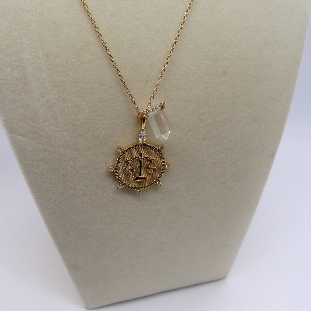 Luna Norte Libra Zodiac Gold Tone Crystal Pendant Necklace 16 Inch